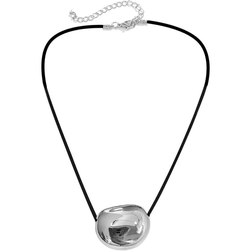 Women Silver-horizontal1 Stylish Metal Oval Shaped Neck Chain Geometric Necklace